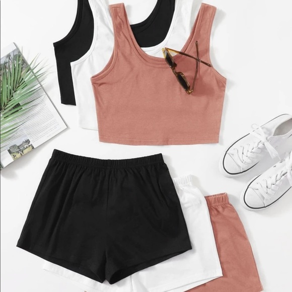 Scoop Neck 3pcs Tank Tops and Track shorts